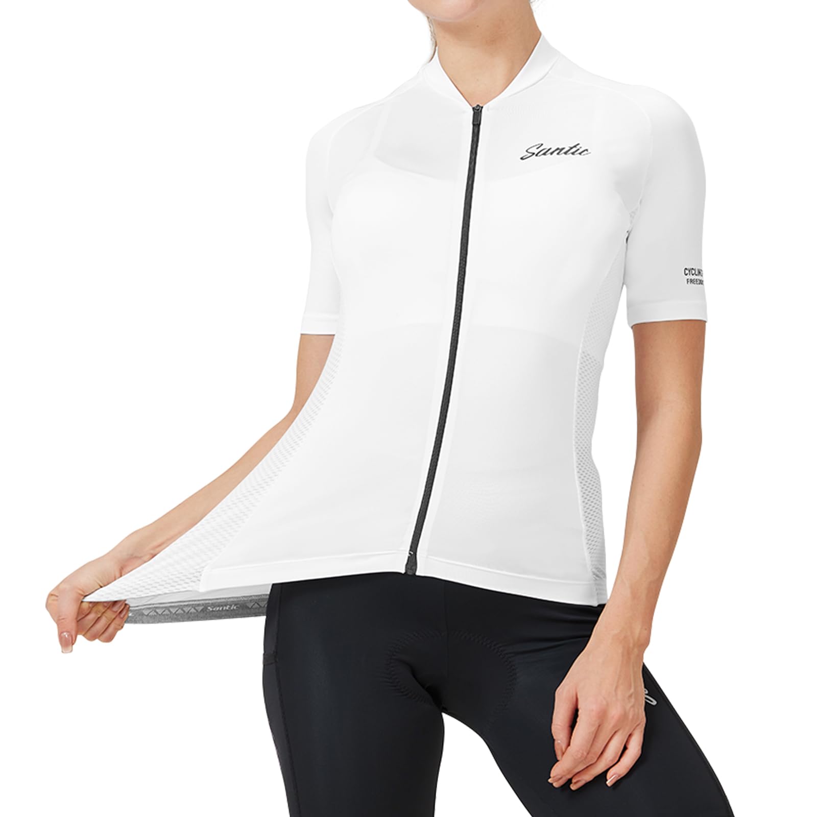 Santic Maillot Ciclismo Mujer Chaqueta Ciclismo Manga Corta Verano Camiseta Ciclismo Transpirable Secado rápido Reflectante Tops Ciclismo UPF50+