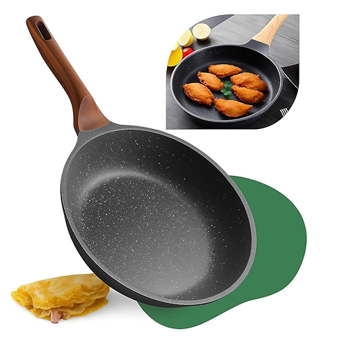 Frigideira Grande 24cm Em Cerâmica Cabo De Madeira Fundo Indução Fogão a Gás Elétrico e In...