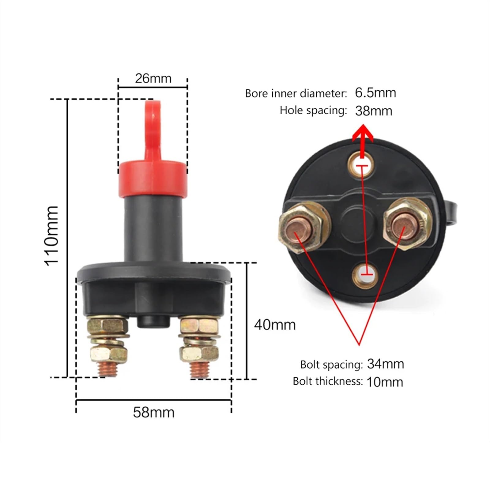 Desconectador de batería universal de 12 V, interruptor giratorio de perilla de corte de energía for auto, camión, barco, vehículo, furgoneta(2 Holes)