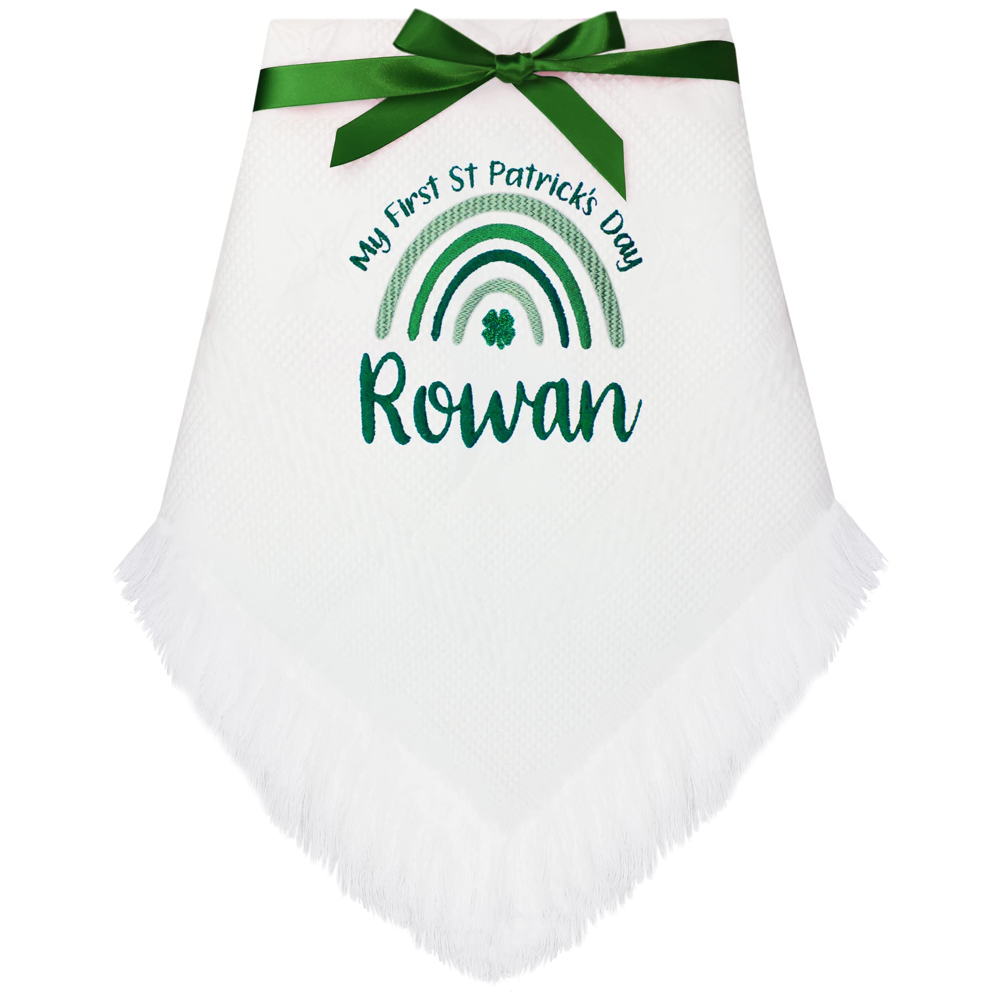 Teddyts White Personalised My First St Patrick's Day Green Rainbow Irish Shamrock Baby Shawl Blanket