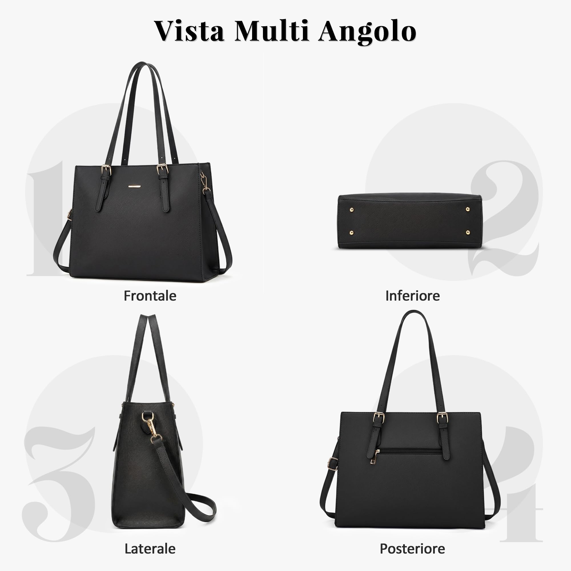 Elegante Borsa a Mano Donna Set 4 Pezzi Antifurto Borsa a tracolla Borsa Pochette Portacarte Borsa Manico Superiore Moda per Vacanze Lavoro Viaggio Festa Impermeabile PU Pelle Nero