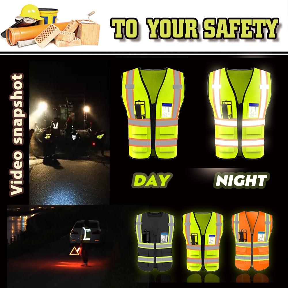 YOWESHOP High Visibility Reflective Safety Vest with Pockets Custom Your Logo Safety Workwear, Blue L