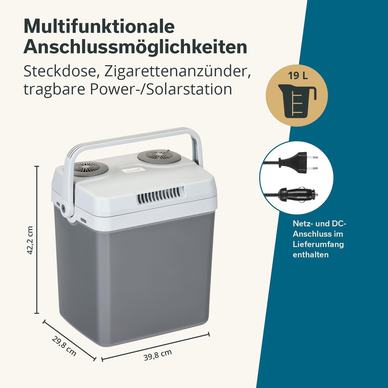Skandika Lodówka turystyczna Leira 19 l, elektryczna lodówka turystyczna do samochodu i gniazdka, 12 V, 220-240 V, funkcja chłodzenia i utrzymania ciepła, lodówka, przenośny termobox | lodówka