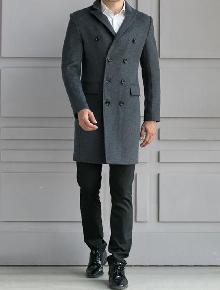 Minibee - Abrigo Largo de Lana para Hombre con Doble Pecho, Ajuste Entallado, Chaqueta de Negocios - Gris - Large