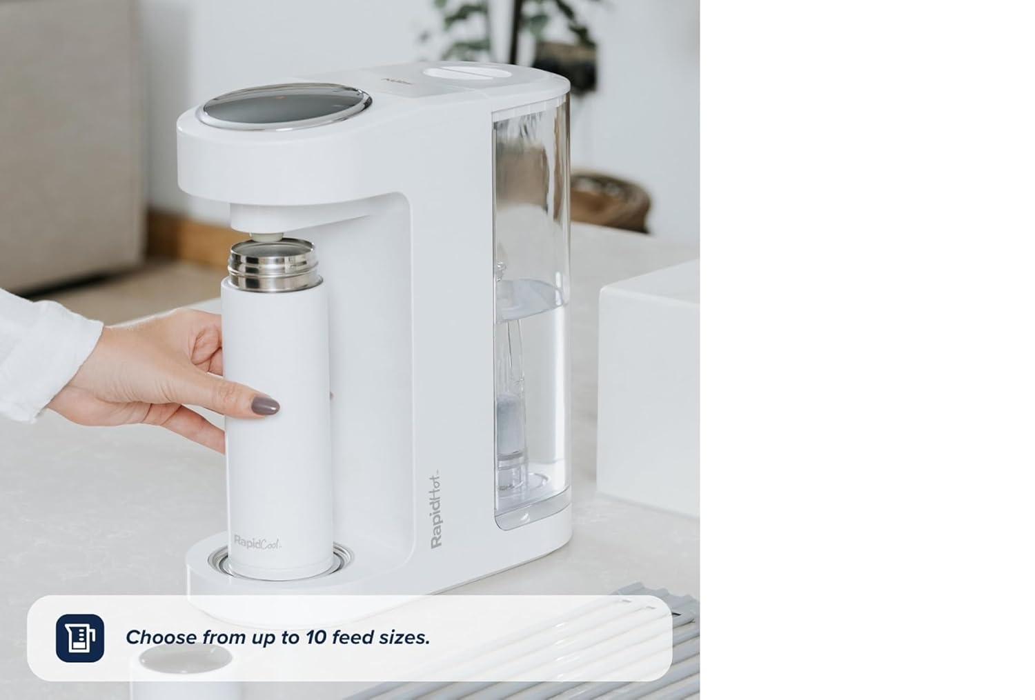 Nuby RapidHot Baby Formula Dispenser Machine - Infant Formula Mixer and Water Warmer with Precise Feed Sizing Memory - Filtered Boiling Water in Seconds - Compatible with RapidCool Bottle - White