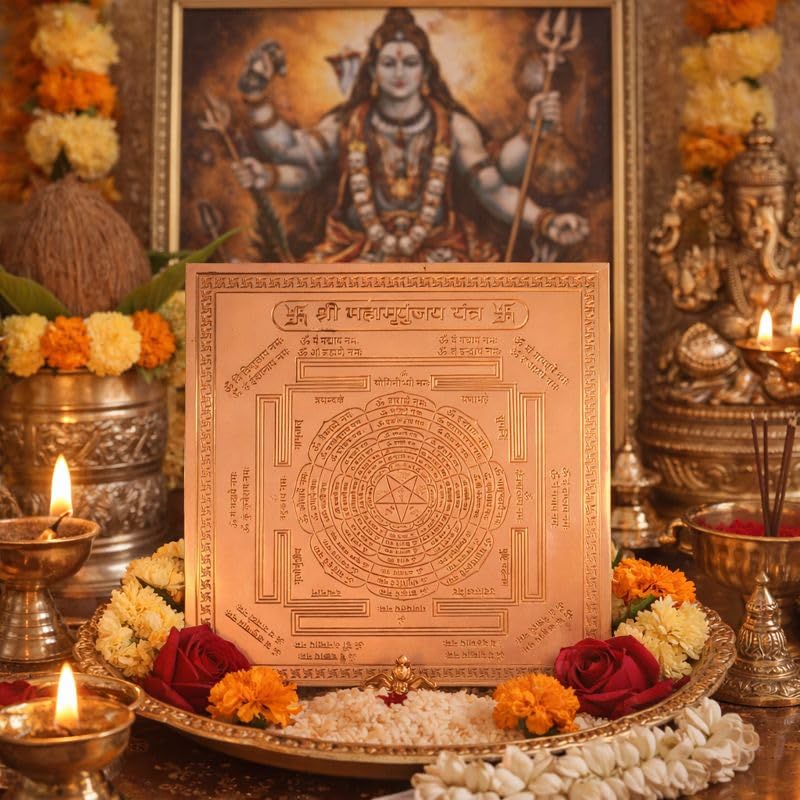 Image of Shree Mahamrityunjay Yantra Orignal - Copper - (3 X 3 inches, Brown) (Mahamrityunjay Yantra)