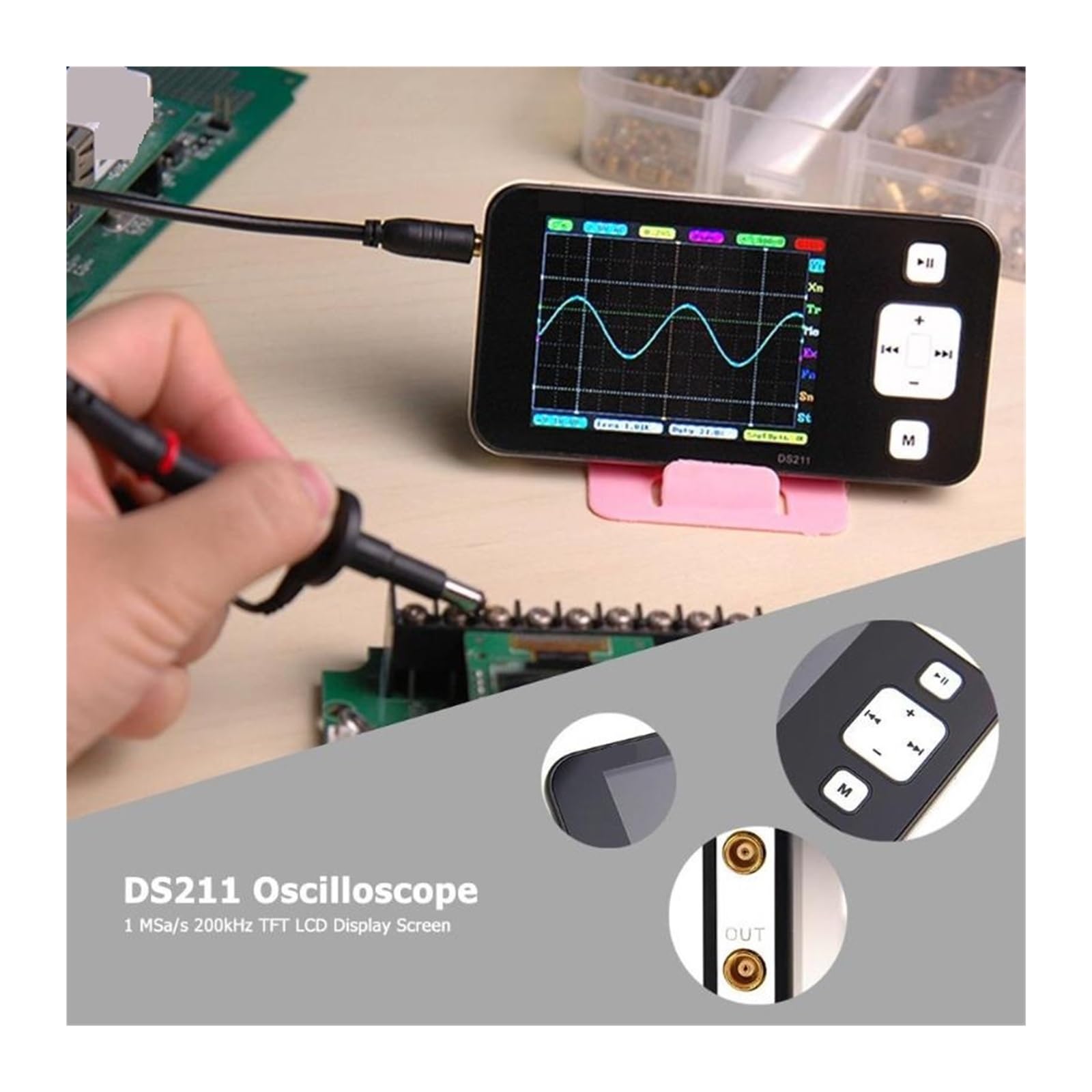 Osciloscopio digital, Mini osciloscopio portátil Digital de bolsillo DS211, 1 MSa/s, 200 kHz, pantalla visualización, analizador espectro, fácil medir