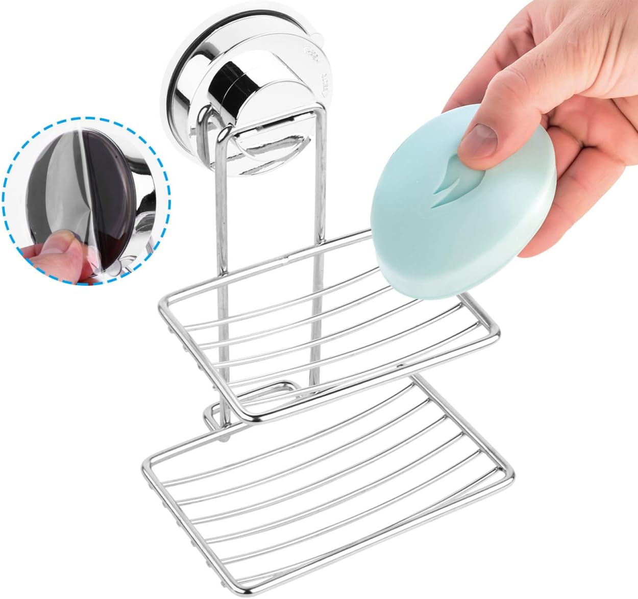 Scicalife Double Layer Soap Dish Holder with Strong Suction Cup Wall Mounted Stainless Steel Soap Holder for Shower Bathroom and Kitchen Fast Drainage Rust Resistant Fits Smooth Surfaces