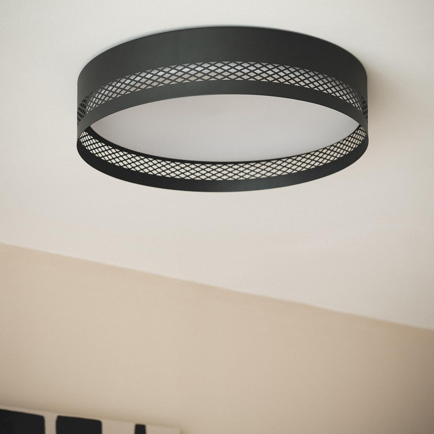 LEDKIA Plafón de Techo LED 40W Acero Saska L Negro Mate | Ideal para Cocina, Comedor, Habitación