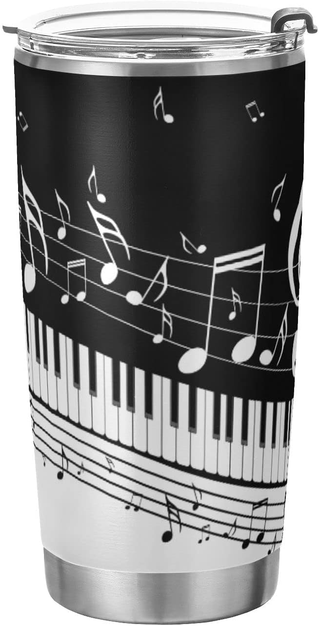 20 oz Piano Keys Music Note Insulated Tumbler Coffee Mug Double Wall Vacuum Travel Mug with Straw and Lid Stainless Steel