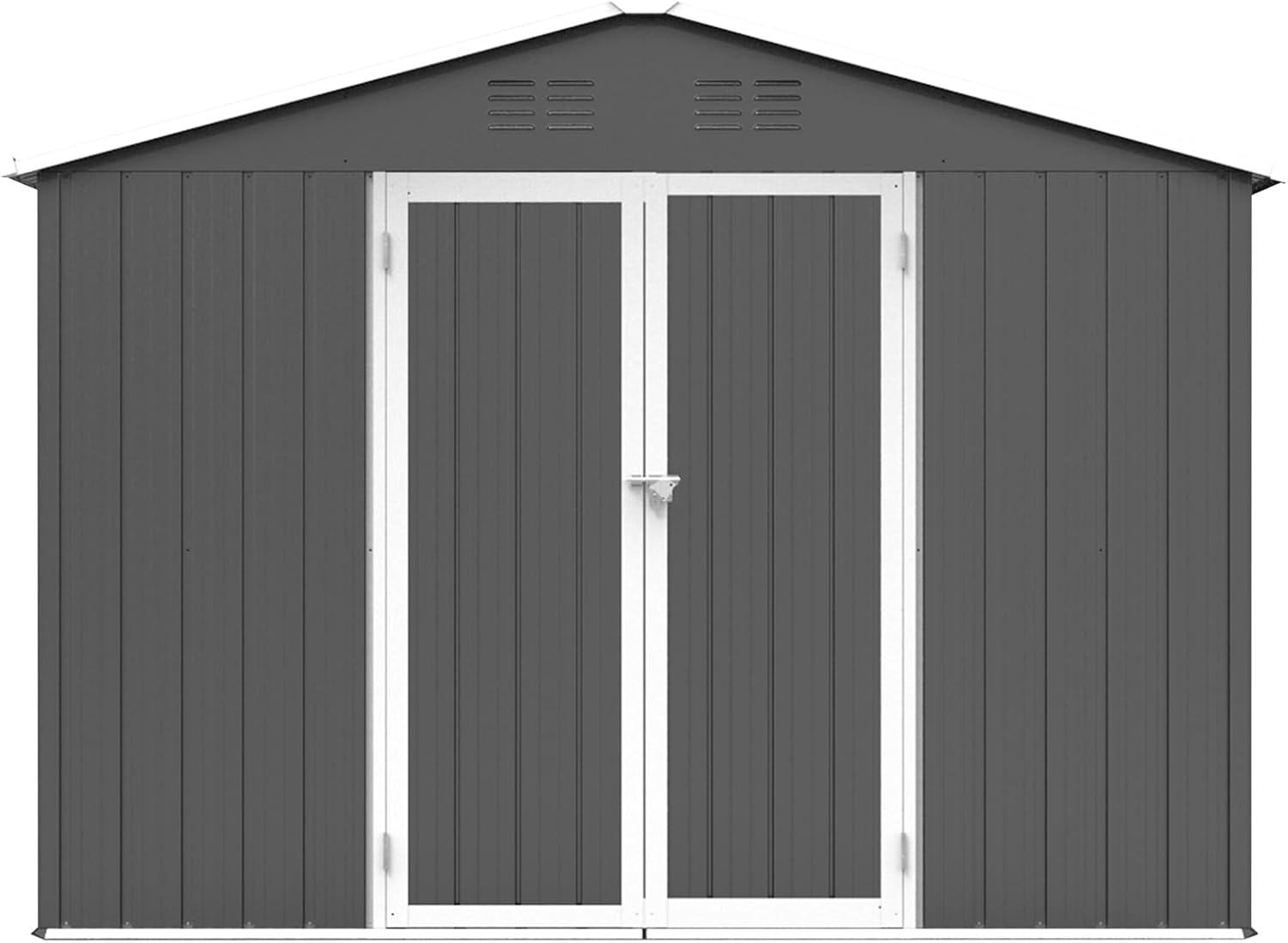 Metal Outdoor Storage Shed 8 x 6 FT, Steel Utility Tool Shed Storage House with Sloping Roof and Lockable Door, Waterproof Garden Storage Tool Shed for Backyard Patio Lawn (Grey, 8X6 FT)