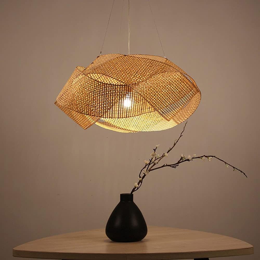 Paralumi in Vimini dai Colori Naturali, lampade a Sospensione Cave, lampadari Geometrici Fai da Te in Vimini Intrecciato, Gabbia in Rattan per la casa, soffitto sospeso