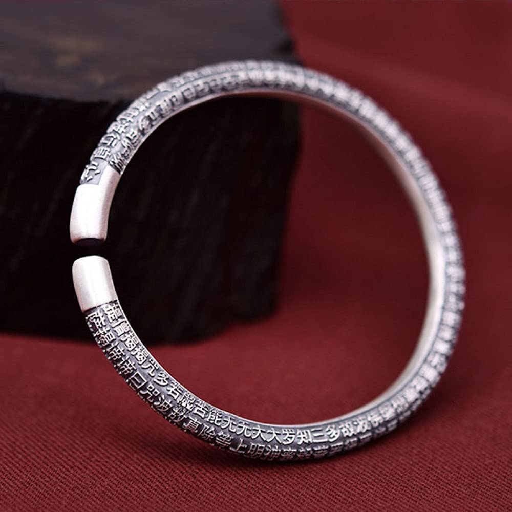 Braccialetti a catena con polsino in argento sterling moda, Bracciale in argento 925 da donna Bracciale con polsino regolabile vintage Intagliare a mano Braccialetti cinesi Feng Shui Gioielli da donna