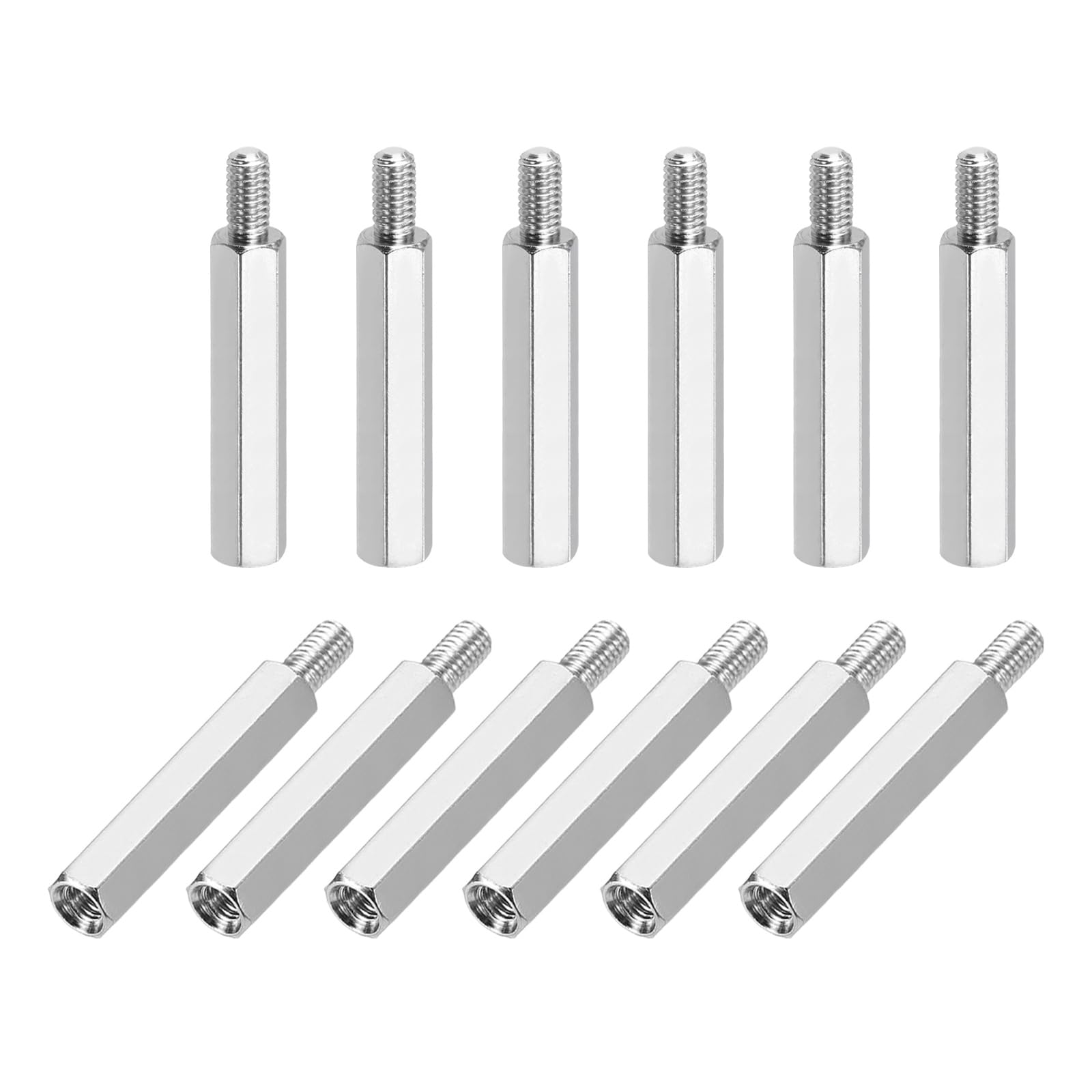 sourcing map Hex Spacer Screws, M3x25mm+6mm Male to Female Thread Brass Nickel Plated Motherboard Standoffs Spacer Pillars for PCB Circuit Boards FPV Quadcopter Drone DIY, Pack of 12