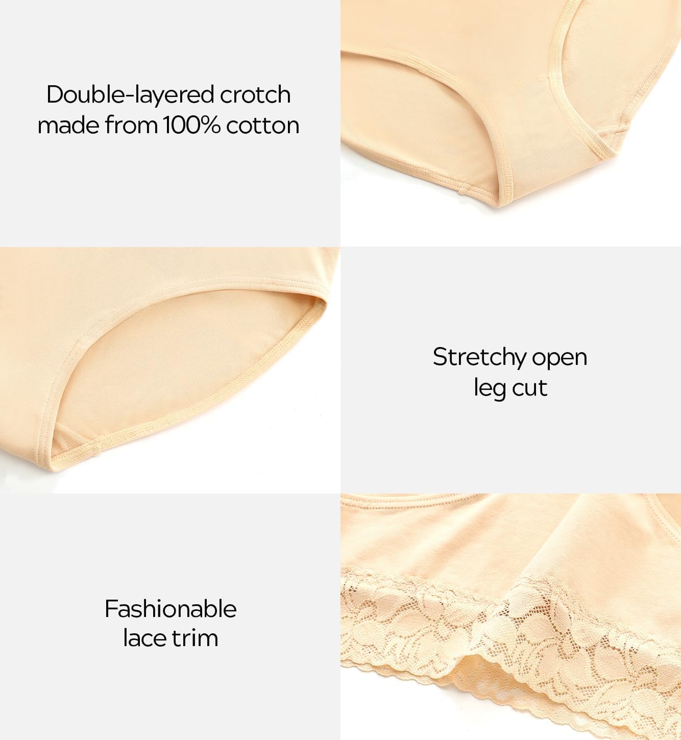 Altheanray Womens Underwear Cotton Panties for Women Bikini Underwear Soft Hipster Lace Breathable Ladies Briefs 5 Pack - Image 3