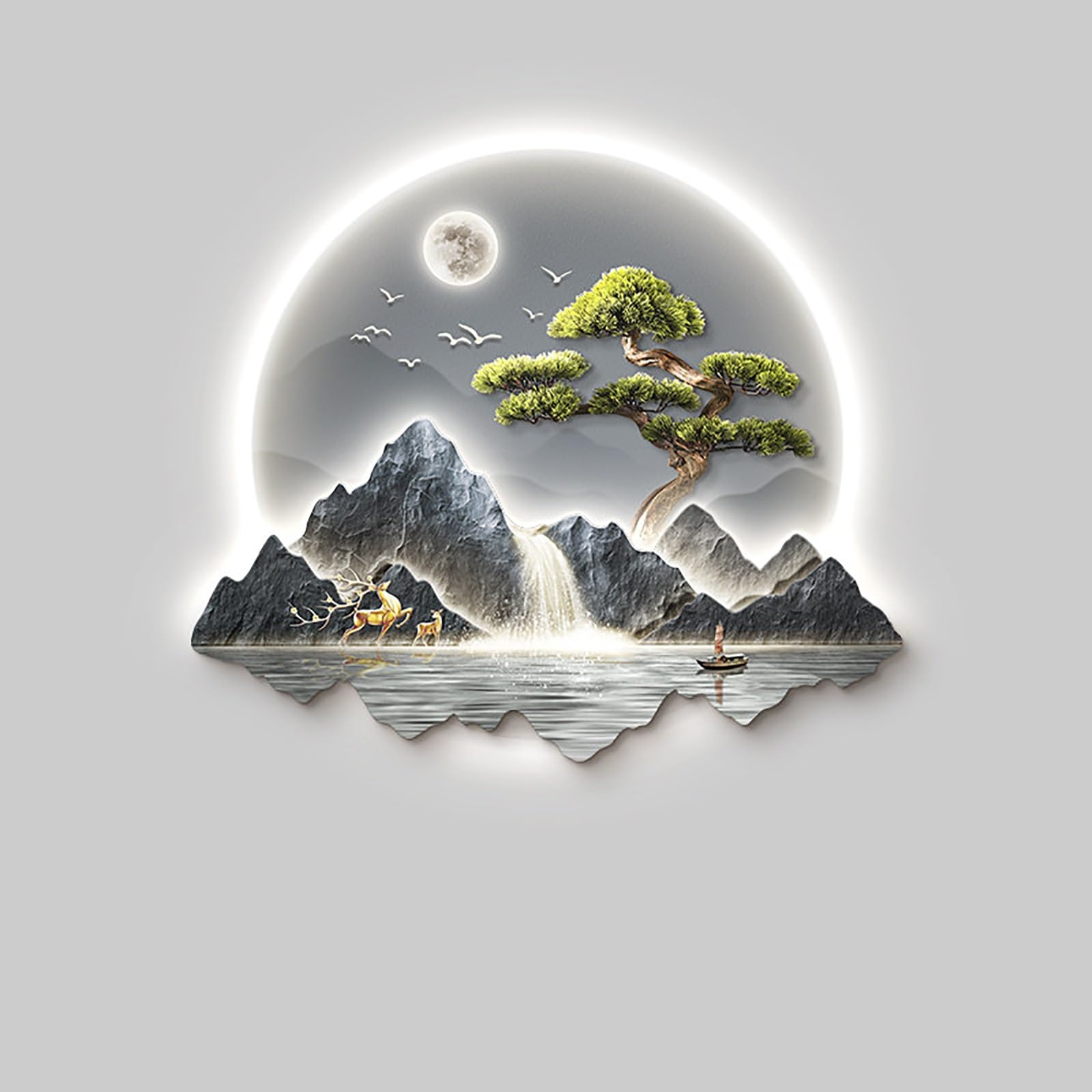 SXKLYRF 3D-Wanddeko, Wandskulpturen mit LED-Beleuchtung, 3D Wandbild, Dekorative Gemälde, Wandleuchte, LED Wanddekoration Für Wohnzimmer, Schlafzimmer(Gray,55x48cm/22x19in)