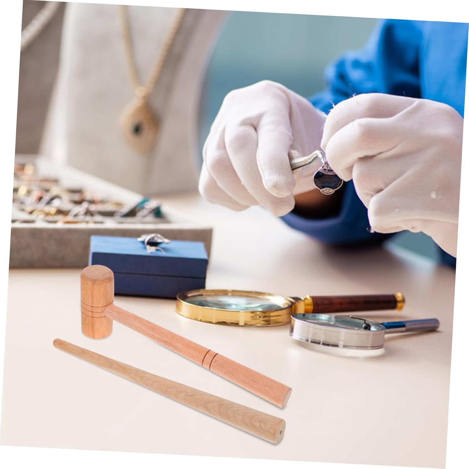 Veemoon Jewelry Hammer and Ring Adjuster Tool Set Wood Jewelry Mallet with Sizing Stick for Repairing Expanding and Shaping Rings Multi-Functional