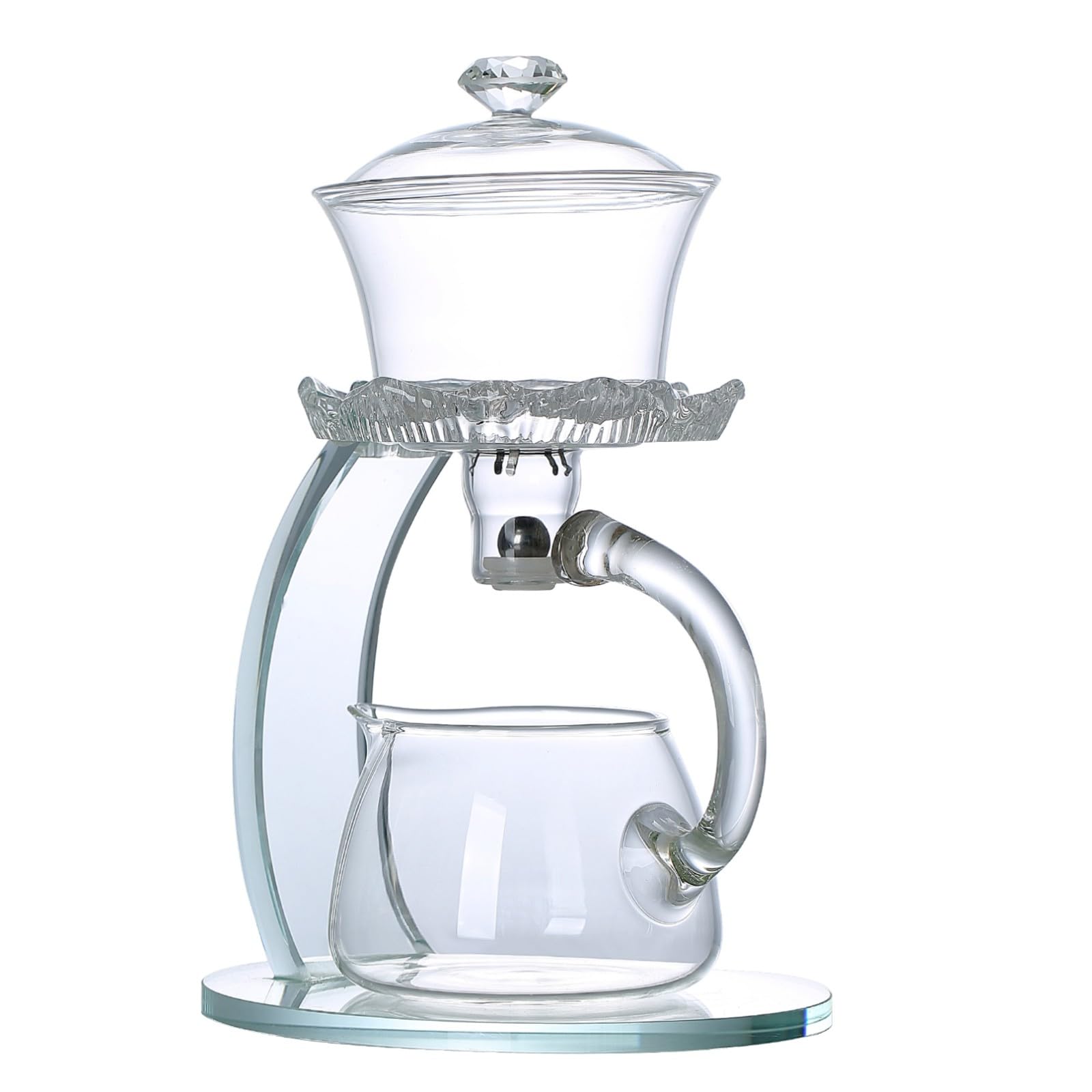 Półautomatyczny szklany czajniczek, Lazy Kungfu Drip Teapot z zaparzaczem, wzór kwiatu lotosu, żaroodporny szklany zestaw do herbaty, odpowiedni do recepcji w domu/biurze (przezroczysty,