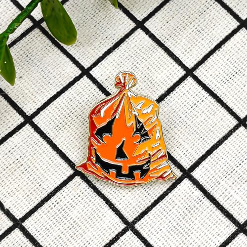 Image of Vintage Retro Pumpkin Trash Bag Enamel Pin - Fun Series | Premium Enamel Pin - Statement Lapel Pin - Plated Badge for Clothing, Bags, Hats, Jackets, and Lanyards