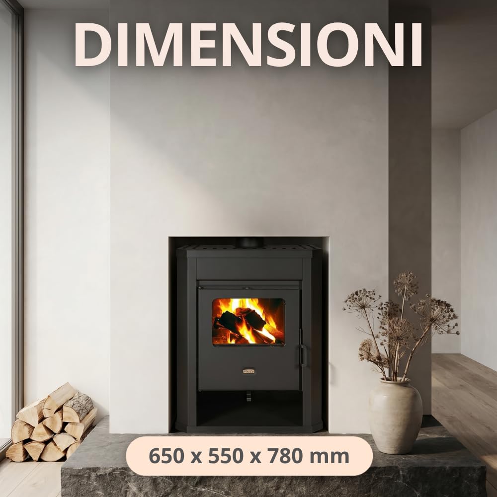 Prity WD, stufa a legna da 11 kW, grande focolare certificato CE, bruciatore a legna autoportante, conforme alla norma EN 13240