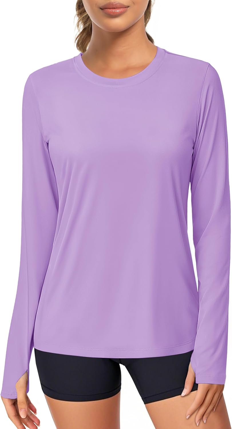 MAGCOMSEN Women's Long Sleeve Rash Guard Tshirts UPF 80+ Quick Dry Sun Shirts Swim Running Workout Tops with Thumb Holes