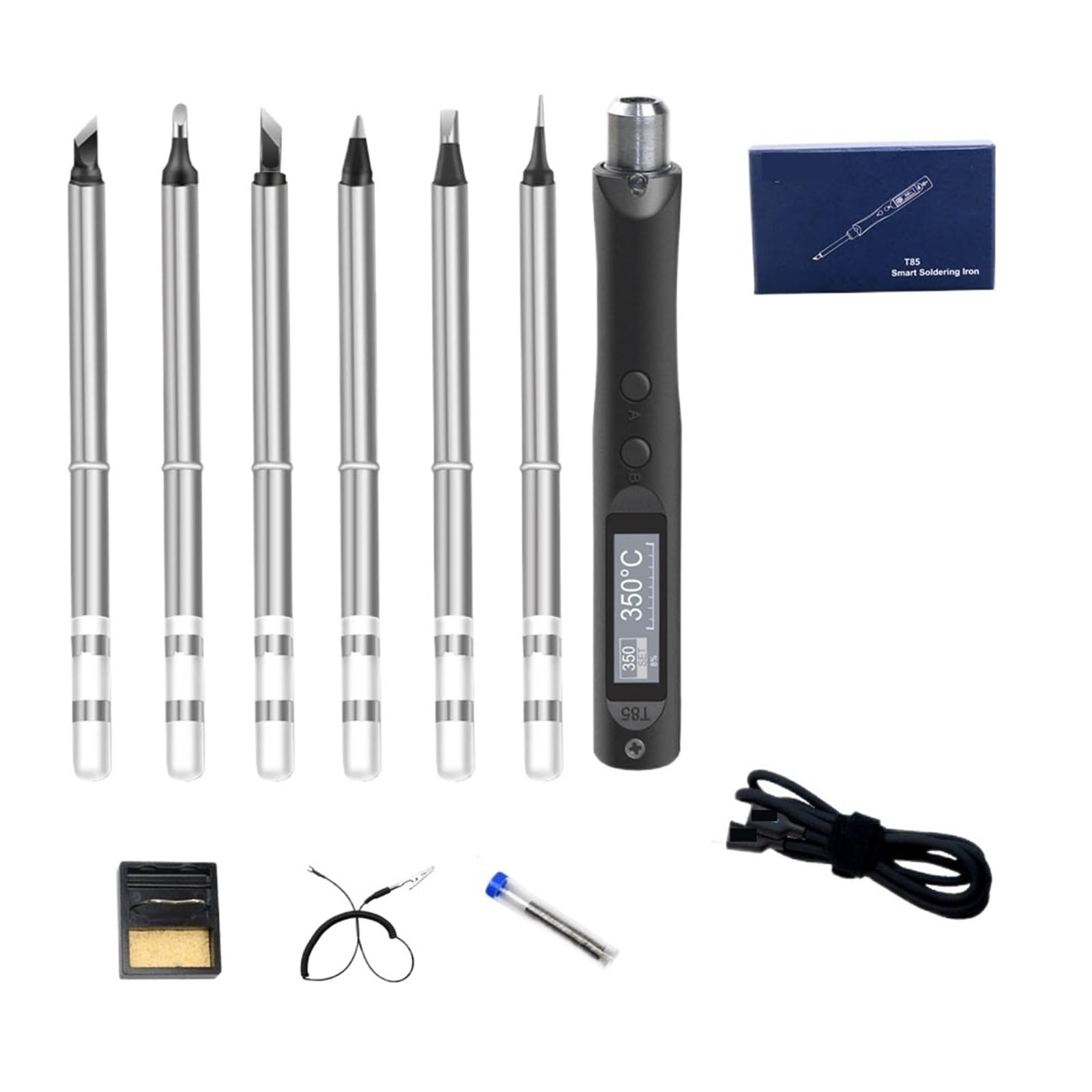 Soldador Eléctrico Inteligente, Kit De Estación Soldadura Portátil Calor Rápido, Temperatura Constante Ajustable, 96W Calentamiento Preciso(With 6pc tip charger)