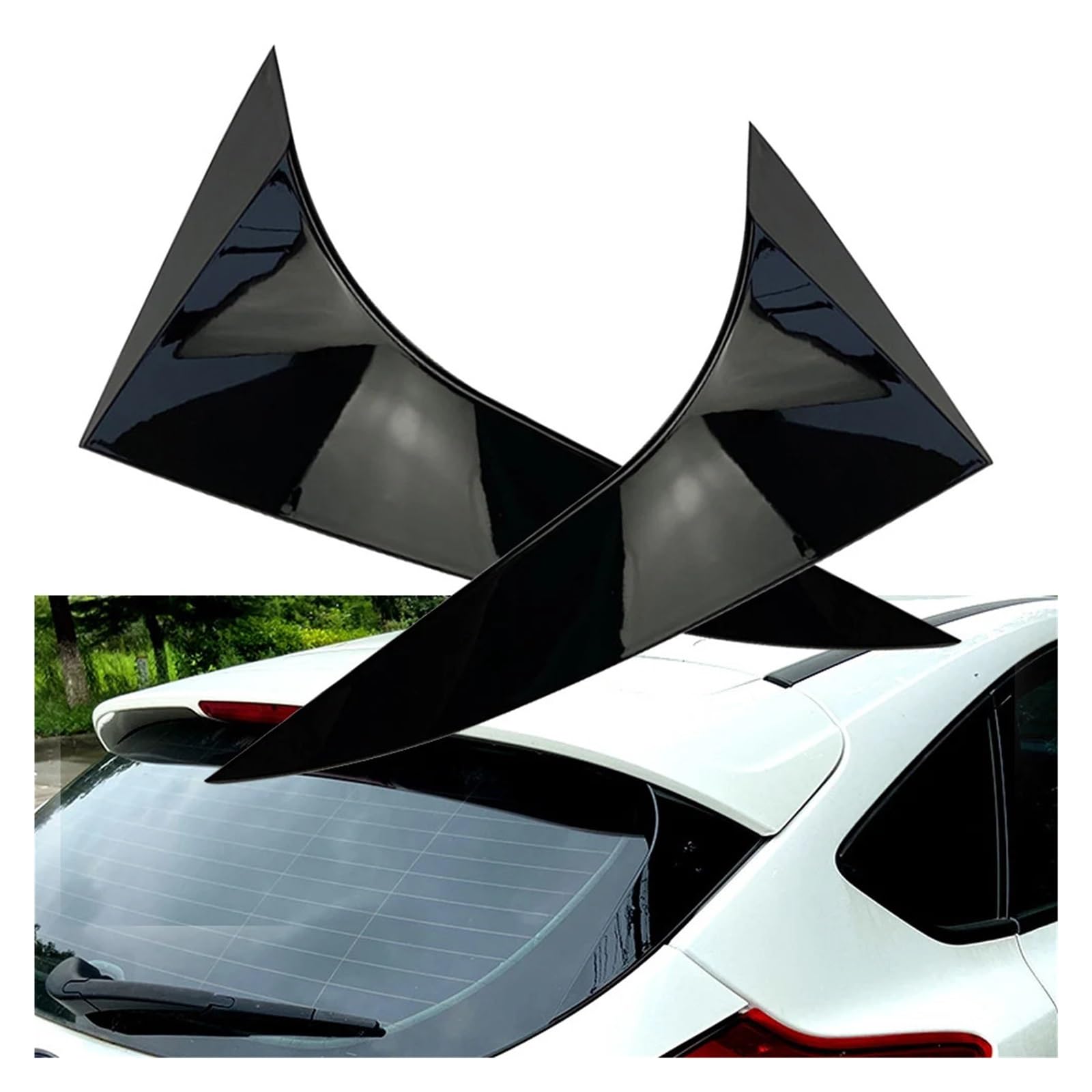 Osłona na tylny spojler szyby, ozdobna, Compatible With Forda Focusa Hatchback 2014-2018, błyszcząca, czarna, boczna szyba