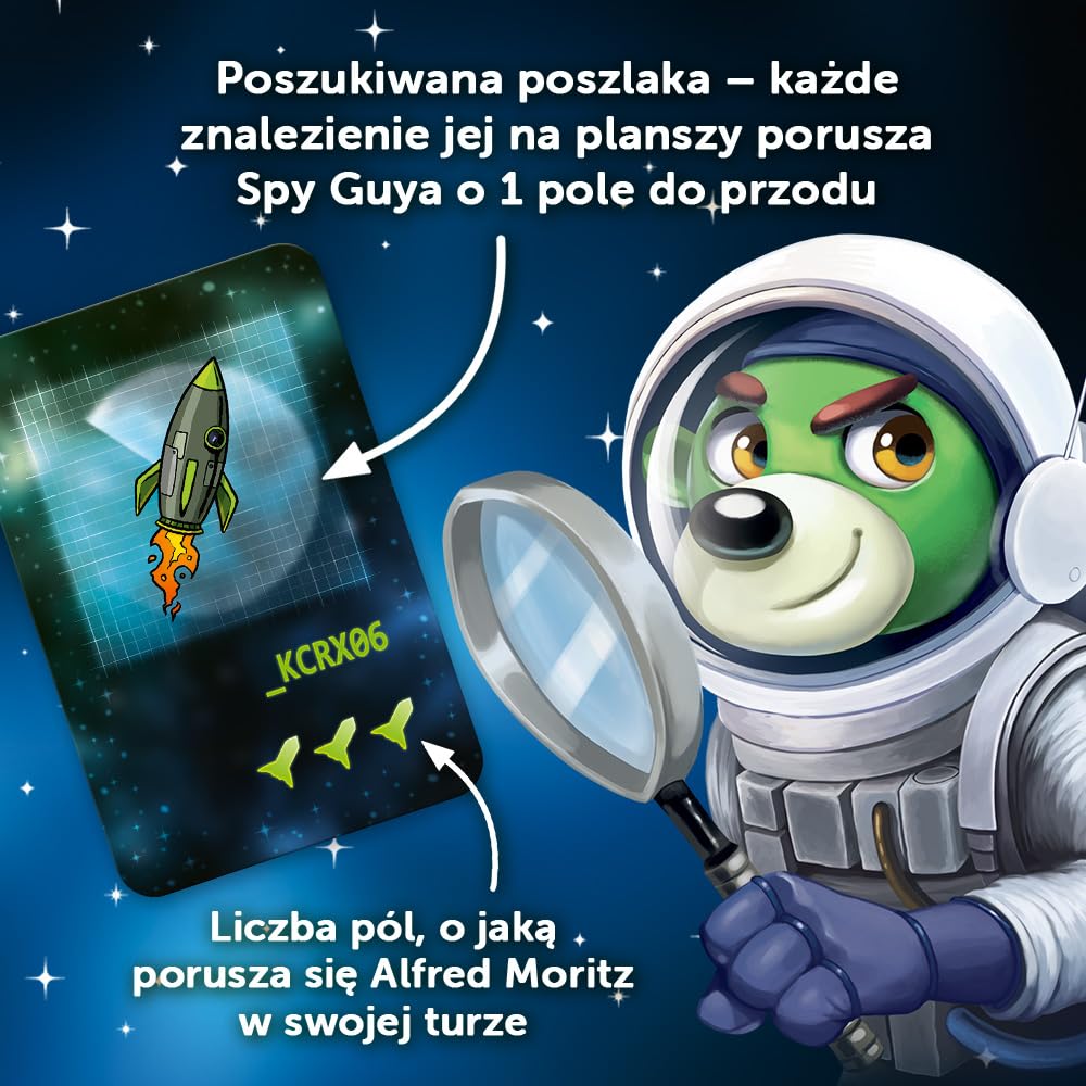 Trefl - Spy Guy Kosmos - Kooperacyjna Gra Obserwacyjna, Elektroniczny Timer, 17 Kształtowych Plansz, Rodzinna Gra Planszowa Dorosłych i Dzieci od 6 lat