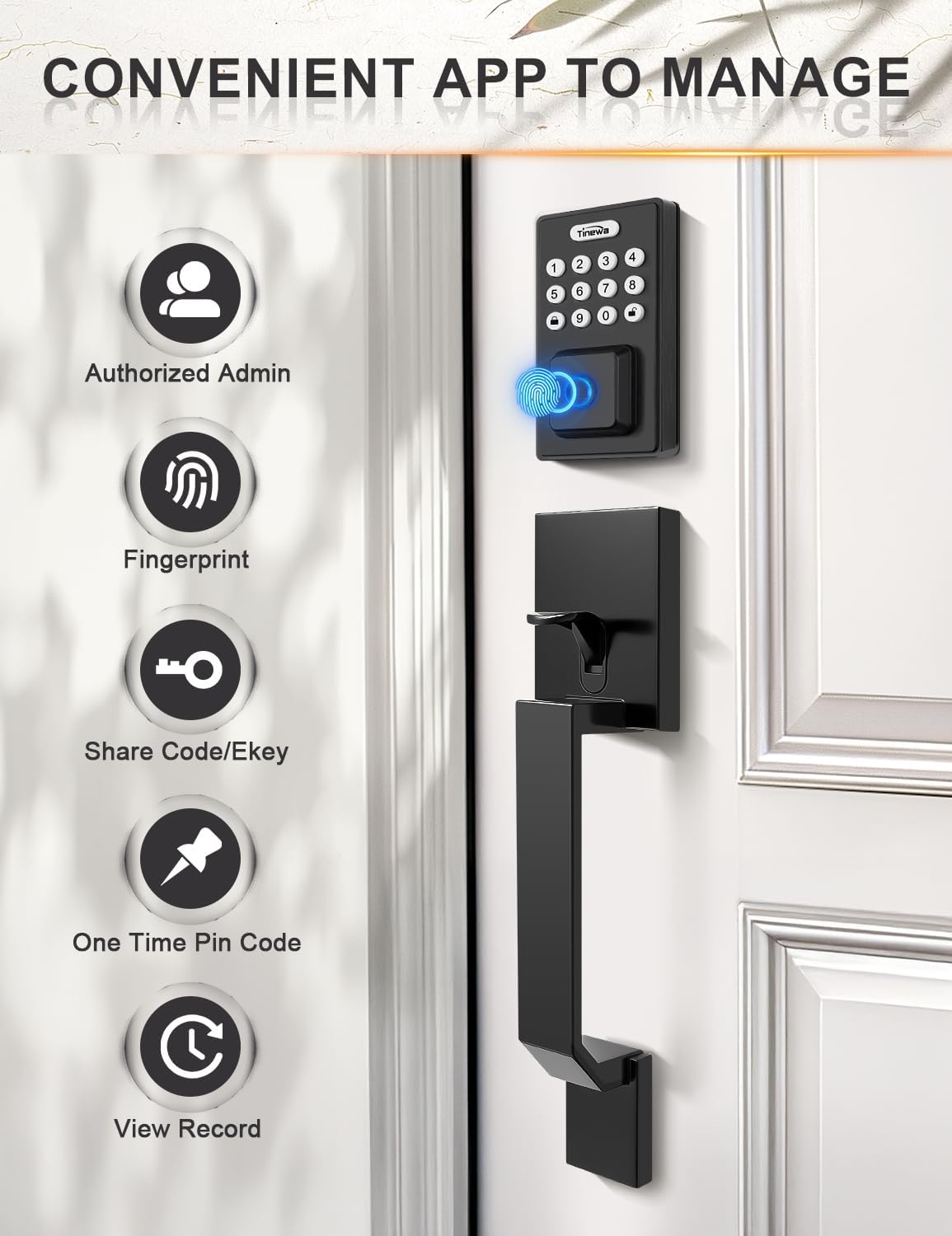 Smart Locks for Front Door - Black Keyless Entry Door Lock Deadbolt with Classic Door Lever, Electronic Digital Keypad Deadbolt with Fingerprint, APP Control, Easy Installation