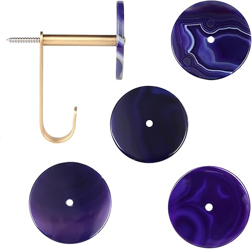 Miniatura 10 de Rockcloud Paquete de 2 ganchos redondos de ágata para montar en la pared con tornillos, ganchos de piedra Crytals para colgar accesorios decorativos