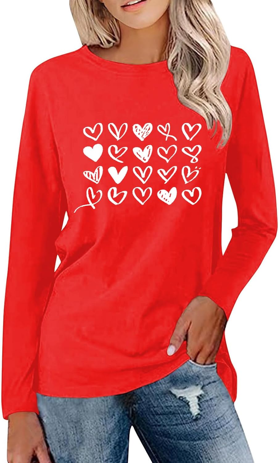Valentines Shirts for Women：Heart Love Valentines Long Sleeve Shirts Funny Valentine's Day Tee Tops - Image 4