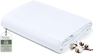 Royale Linens 100% Organic Cotton Full Flat Sheet - Super Soft Percale Top Sheet, Breathable Cool Crisp White (81" x 96")