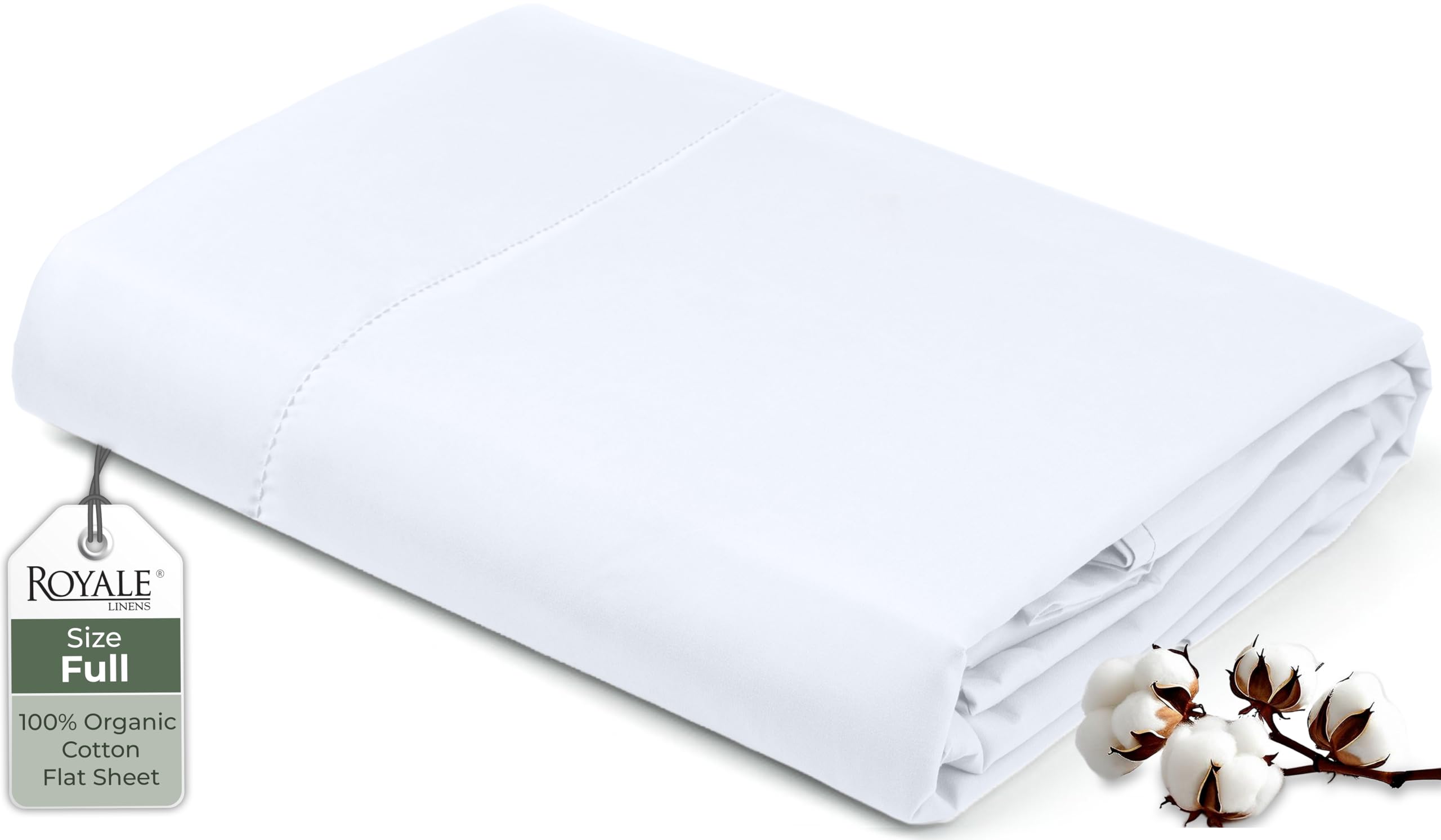 Royale Linens 100% Organic Cotton Full Flat Sheet Only - Super Soft - Percale Top Sheets - Full Flat Sheet Sold Separately - Breathable, Cool & Crisp White Sheets Only (81" x 96", White)