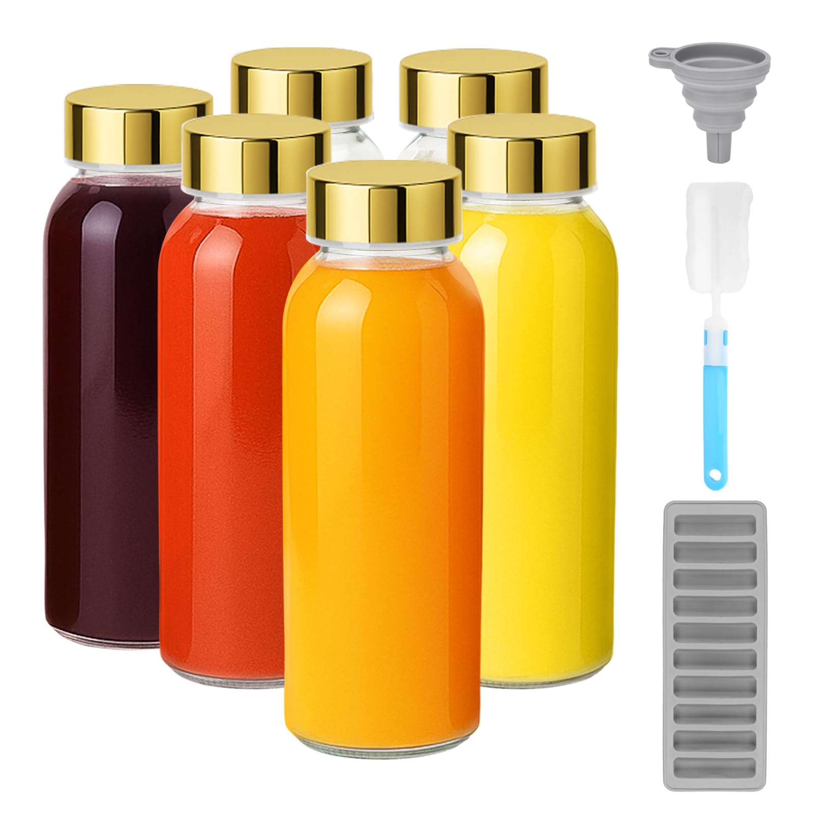 Zukro 10 oz glass juice bottles with gold lids 6 pack