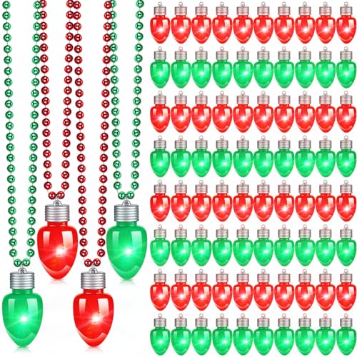 Equsion 60 Pcs Light Up Christmas Bulb Necklaces Green Red Bulb Flashing Necklaces for Adults Flashing Xmas Decoration for Christmas Party Favors by Equsion - Used condition - US$14.39