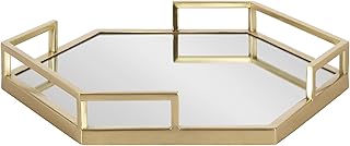 Kate and Laurel Gohana Mirrored Hexagon Tray with Gold Metal Handles, 16...