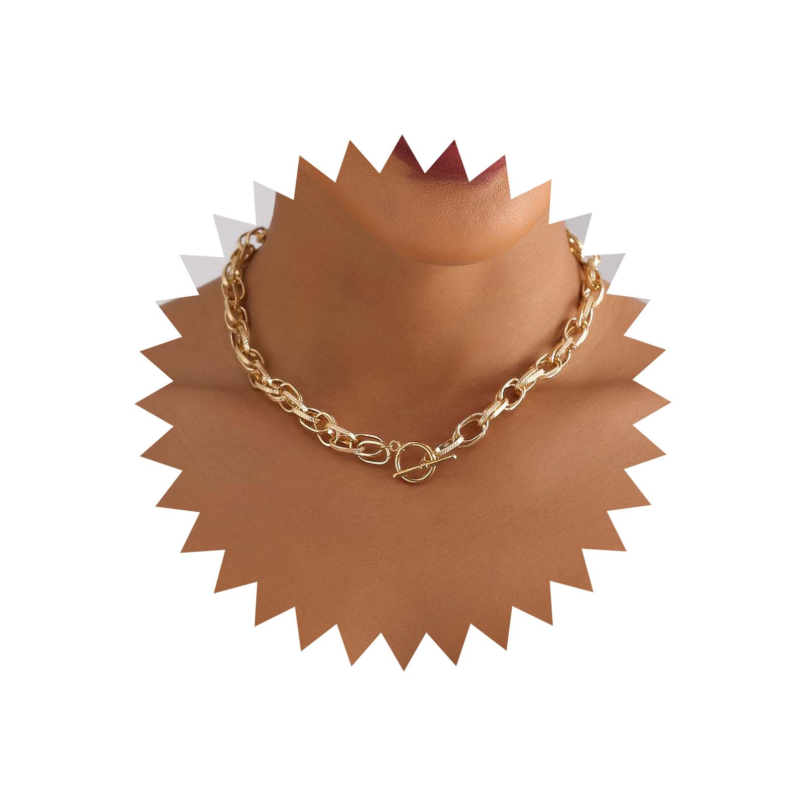 TseenYiCollar de cadena gruesa con clip de papel, cadena OT, cadena dorada, collar grueso, cadena con clip vintage, gargantilla, joyería de cadena para mujeres y niñas