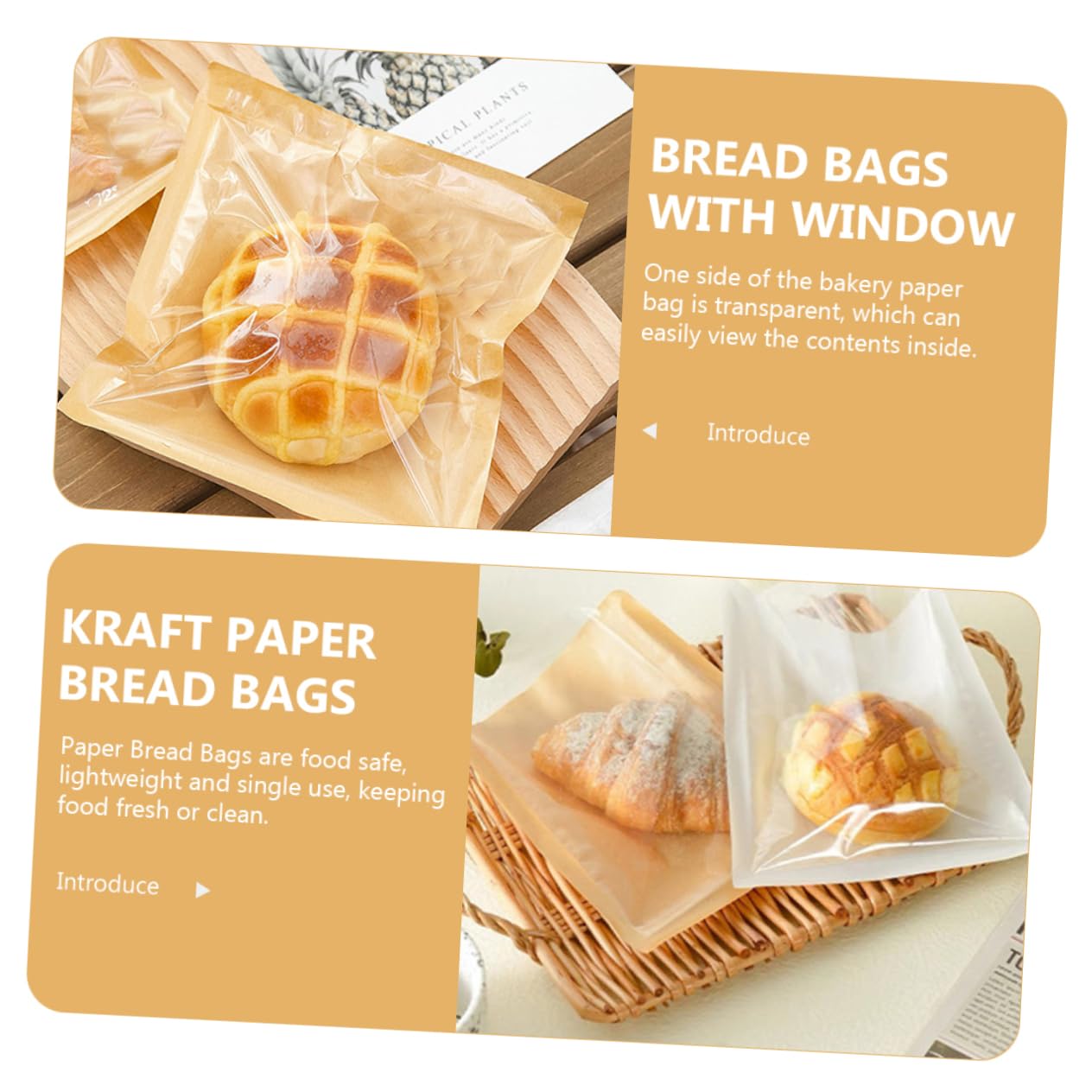 Bolsas de Papel para Pan Marrón 100 Unidades con Ventana