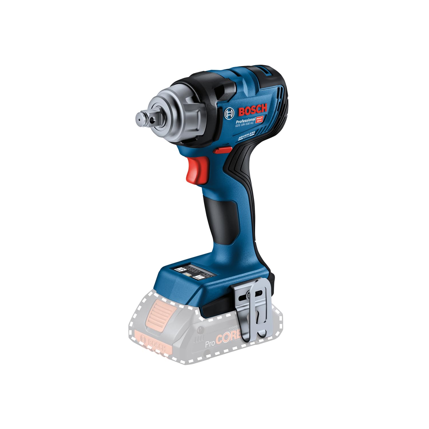 Bosch Professional Blue 18V System Cordless Impact Wrench Gds 18V-330 Hc (330 Nm Tightening And 560 Nm Breakaway Torque, Three-Speed/Torque Settings)