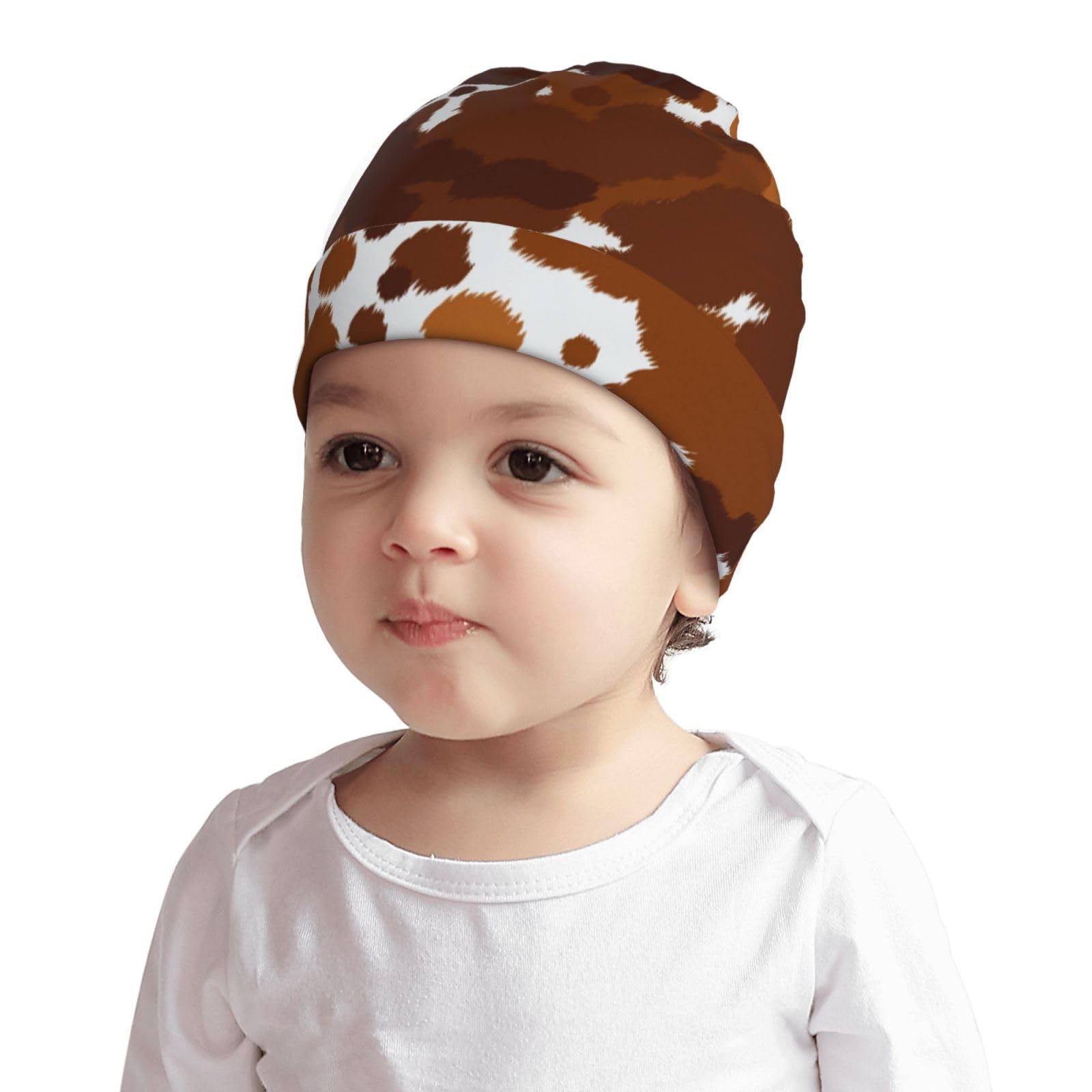 Cow Print Animal Pattern Kids Beanie Hats Warm Knit Beanie Cap Skull Caps Gifts Decor for Boys Girls White