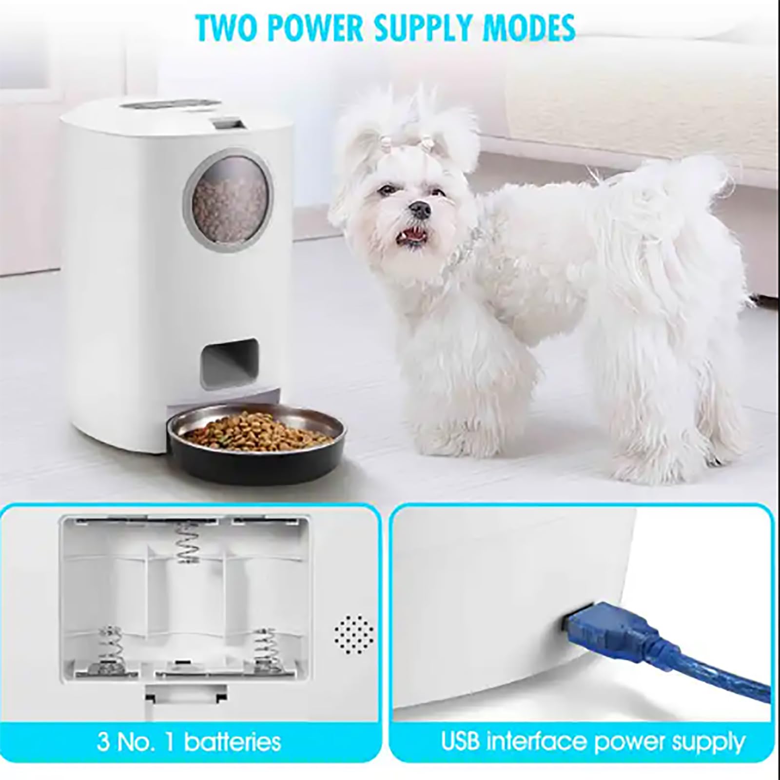 ERICAT Comedero Automático para Gatos, Dispensador De Comida para Perros con Temporizador Programable, Recordatorio De Grabación De Voz De 10s Y Cubo De Comida Extraíble, para Gatos, Perros Grandes