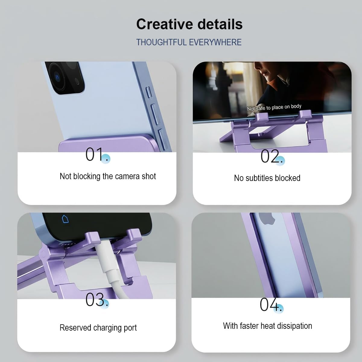Cell Phone Stand for Desk Foldable Ultra Slim Aluminum,Purple | Foldable,Ultra Slim, Aluminum,Adjustable Desktop,Portable Foldable Pocket Cell Phone Holder