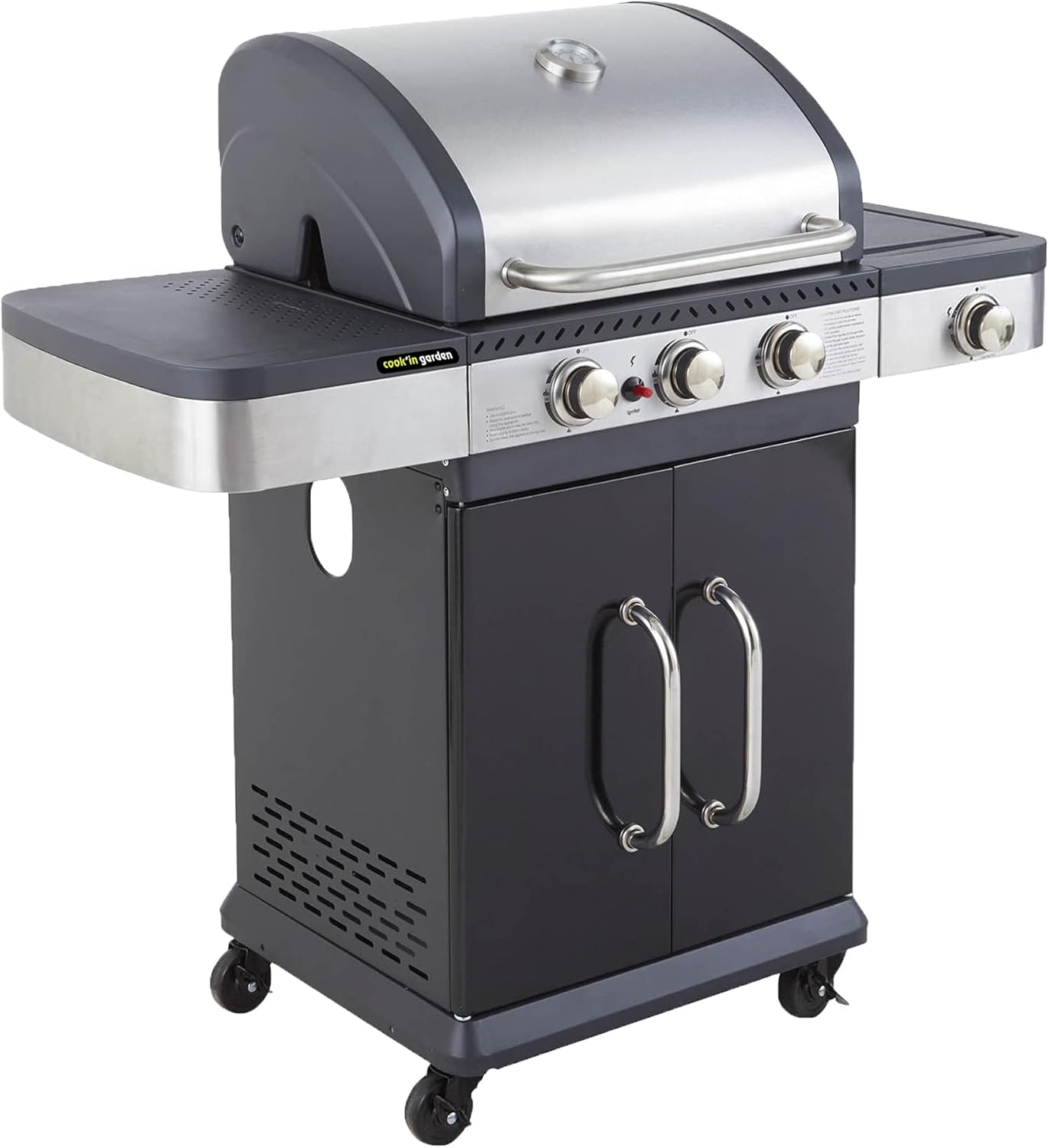 Cookin garden FIDGI 3B+Side Barbecue a Gas, Nero/Inox Cookin garden FIDGI 3B+Side Barbecue a Gas, Nero/Inox