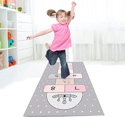 Miniatura 4 de Hopscotch Mat de 31 x 63 pulgadas, alfombra de juego de salto y cuenta con bonito diseño de estrella, alfombra de juego antideslizante para niños,