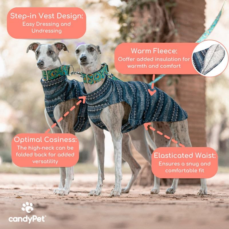 Acrylic Wool Sweater: Style, Warmth, and Comfort – Elegant Design and Snug Fit – Cold Protection – Ideal for Whippets, Greyhounds, and Italian Greyhounds – Ethnic, Whippet-M