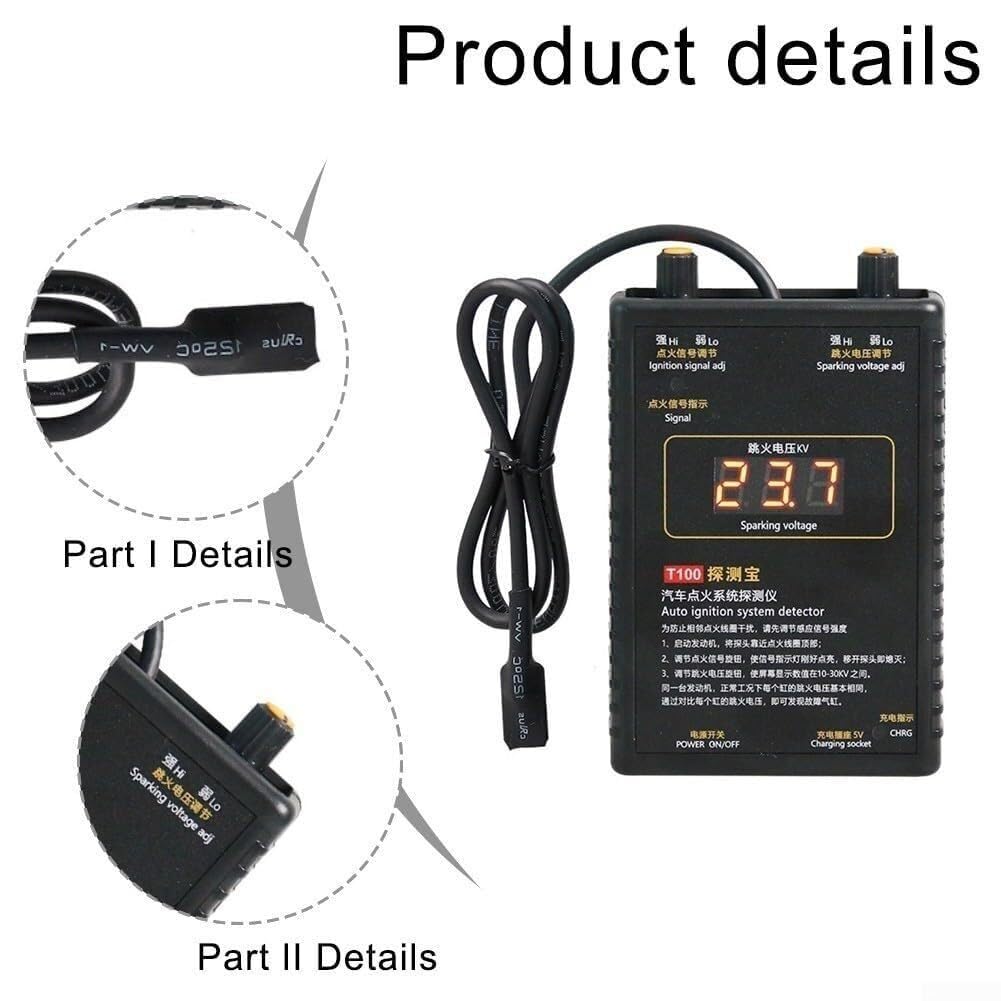 Analizador de bobina de encendido T100 del probador del sistema de encendido del automóvil, detector de tensión de chispa 0-50kV para herramienta de diagnóstico de 12V 24V