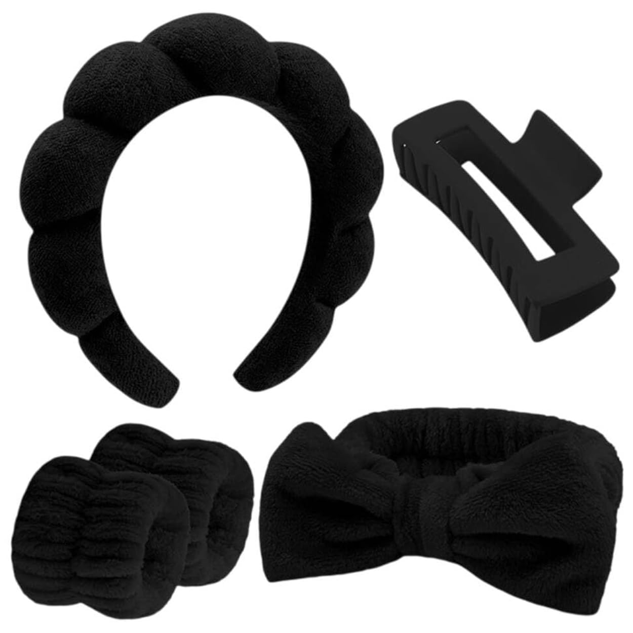 Headband Wristband Bow Tie Hair Band Hair Clips Skincare Set Soft Elastic for Spa Washing Face Shower Makeup Women Girls 5pcs