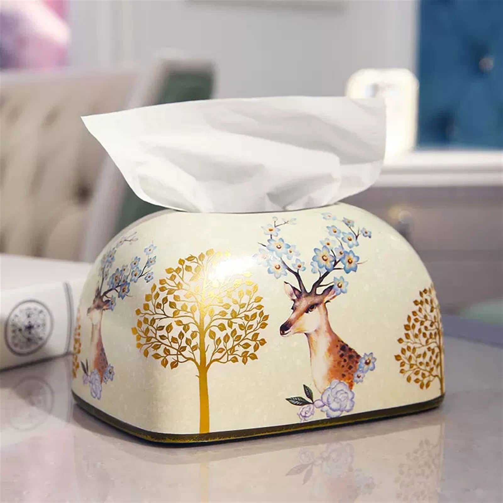 Portafazzoletti Multifunzionale Porta fazzoletti rettangolare Home Living Room Decorazione del desktop Scatola di immagazzinaggio di fazzoletti in ceramica Ristorante Decorazioni for ufficio Coperchio
