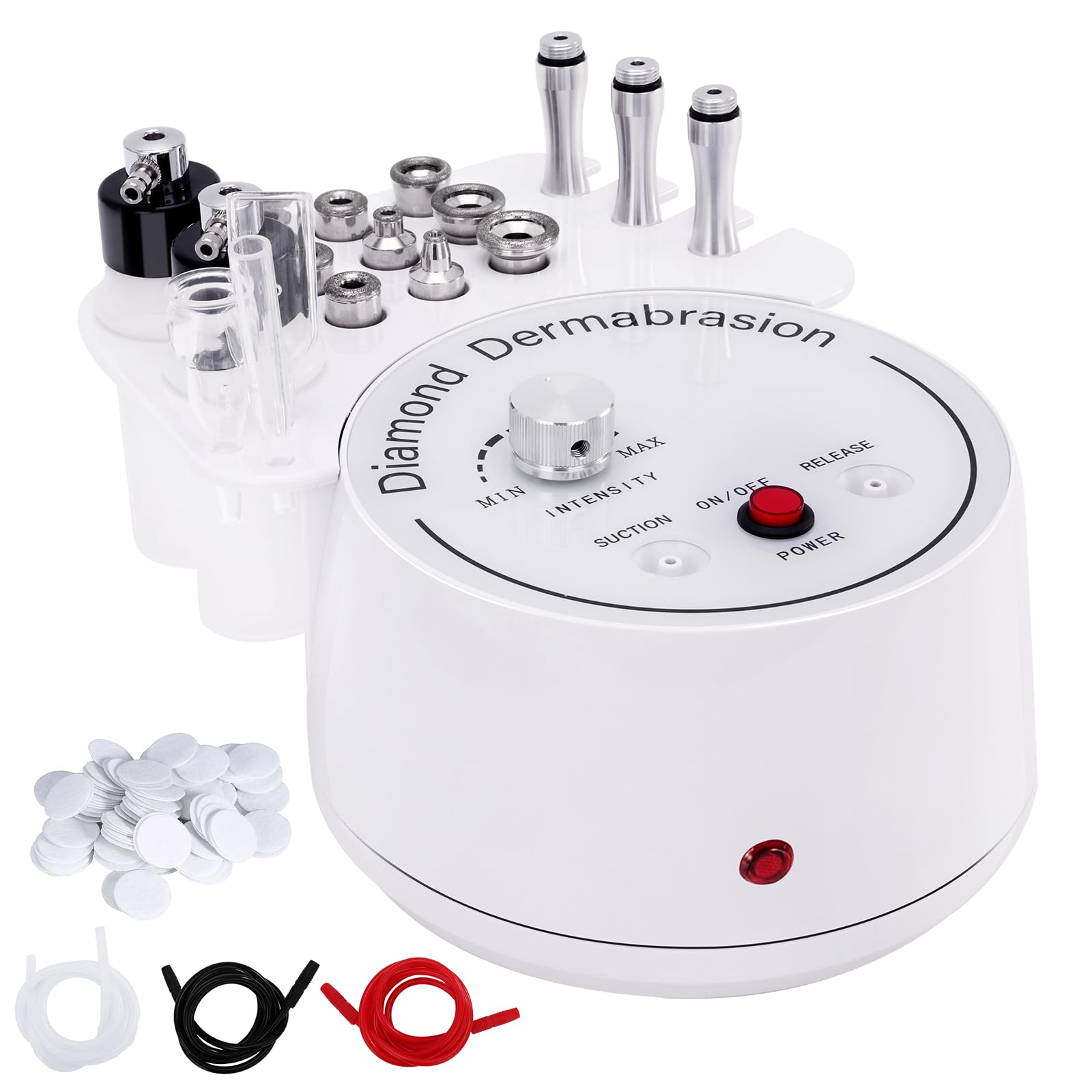 3 in 1 Diamant Mikrodermabrasion Dermabrasion Maschine, Professionelle Peeling Gesichtshautpflegeausrüstung mit Zauberstab, Sprühflasche und Vakuumglasrohr für Heimschönheitssalon (Weiß)