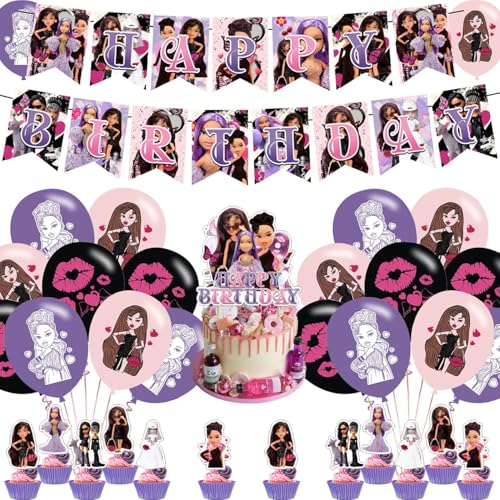 Cartoon Delicacy Girl Birthday Party Decoration Cartoon Girl Theme Birthday Banner Cake Topper Latex Balloons for Brat Girls Party Supplies Pink